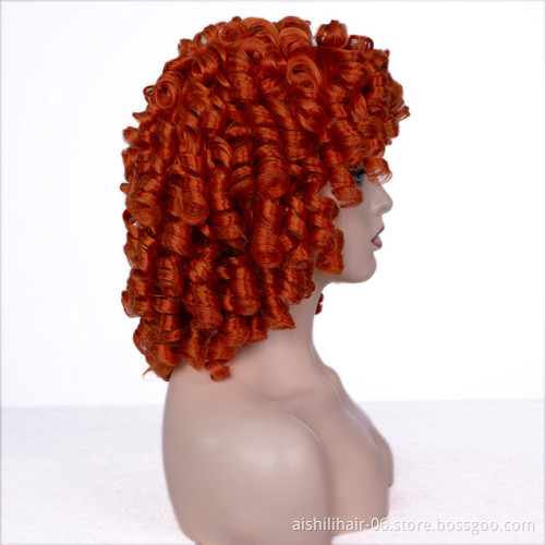 Wholesale  heat resisitant  Short Kinky Curly Red Wigs with  Rihanna Style Synthetic Hair Wig for Women